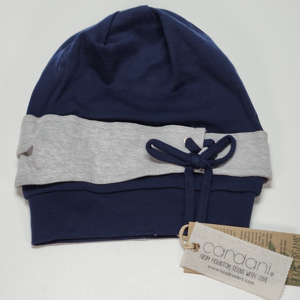 Cardani Corset Slouchy Cap Women One Size Navy Grey NWT Organic Cotton Beanie